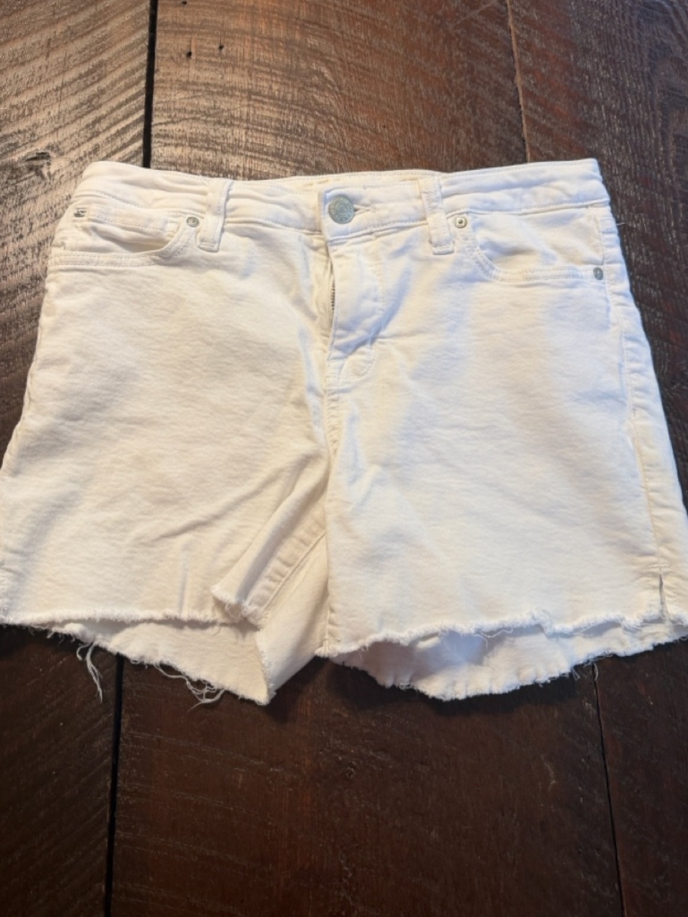 Seven7 White Denim Shorts Size 6 Mid Rise Frayed Hem Stretch Cutoff